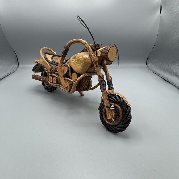 Vtg Wooden Motorcycle Chopper Folk Art Tamarind Wood Vines Woodsy Decor 15" L - Picture 2 of 16
